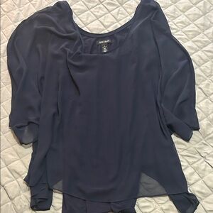 White House Black Market Navy Sheer Blouse